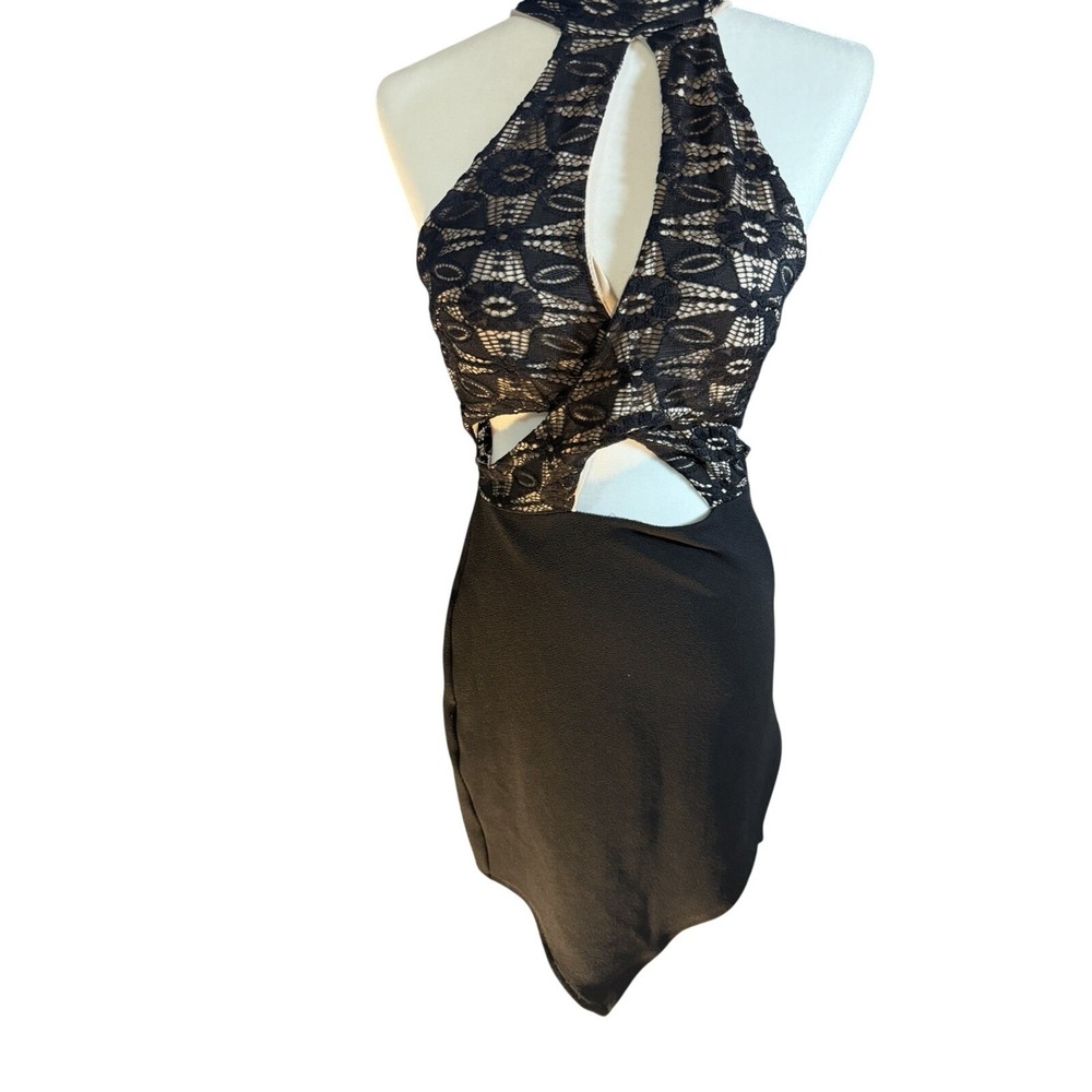 UK2LA Black Lace Halter Cutout Bodycon Mini Dress Made in USA Size Medium